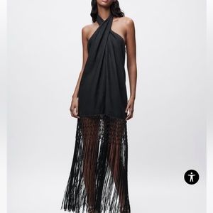Women Zara LINEN DRESS WITH FRINGE
